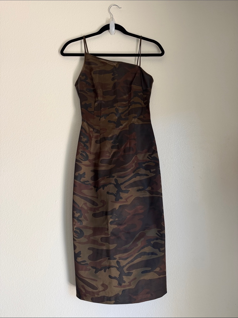 Camo Midi Slip Dress with Thin Straps